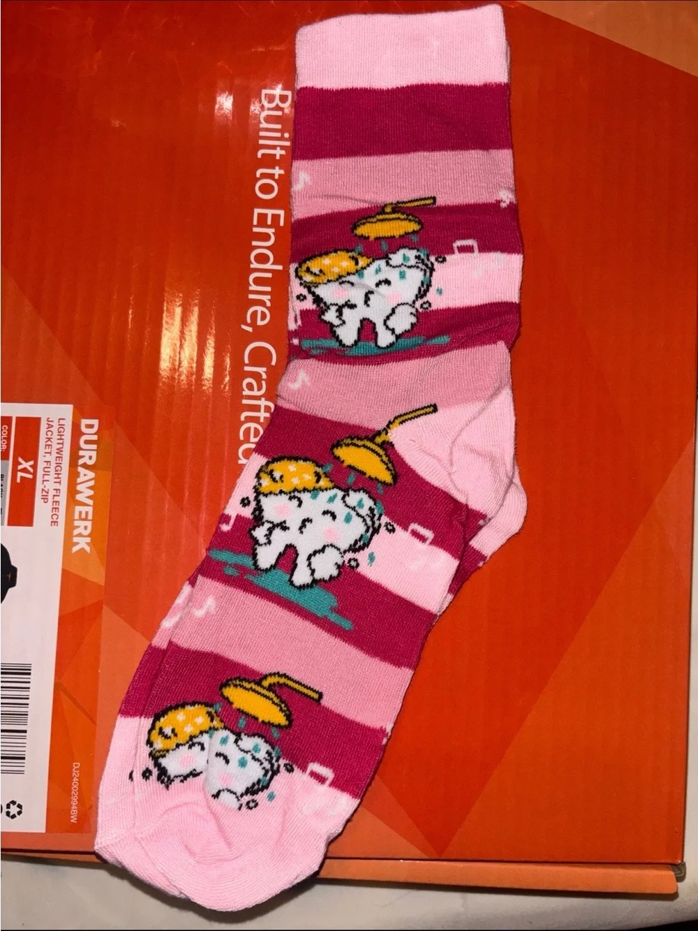 Pink Striped Novelty women Socks with Cute teeth Design